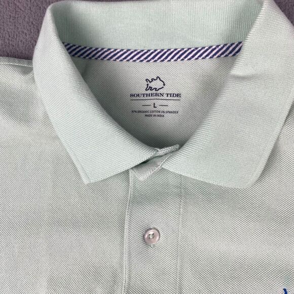Southern Tide Mens size Large Polo Shirt Medium Light Mint Green Fish Logo - Picture 6 of 15